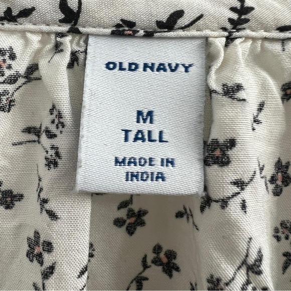Old Navy Printed Tie-Neck Swing Blouse, White Floral Print with Tassels, M Tall - Picture 3 of 5